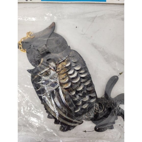 VINTAGE Bronze Metal Black Owl Hanging Wind Chime Outdoor Halloween Decoration - Picture 6 of 7